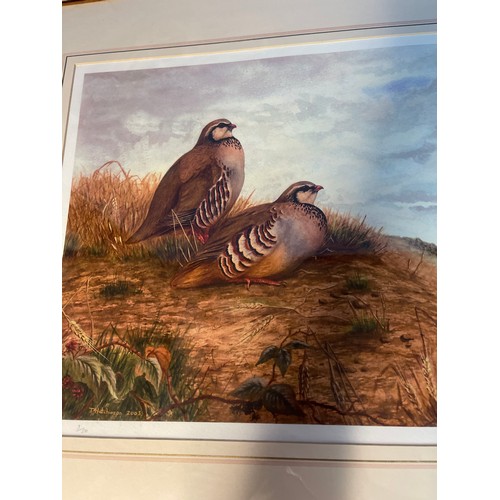 133 - Large print by T. Hutchinson 2003, pair of partridges on moorland 3/50 signed by artist 70cm x 57cm