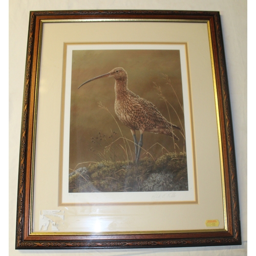 132 - Pair of prints by Robert Fuller. Curlew 24/850 signed by artist 40cm x 48cm, Pair of barn owls 9/850... 