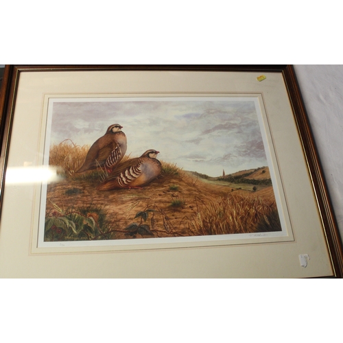 133 - Large print by T. Hutchinson 2003, pair of partridges on moorland 3/50 signed by artist 70cm x 57cm