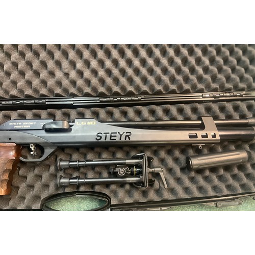 221 - Steyr Sport LG110 .177 Co2 air rifle, with sound moderator and bi-pod in a Sportwaffen plastic carry... 