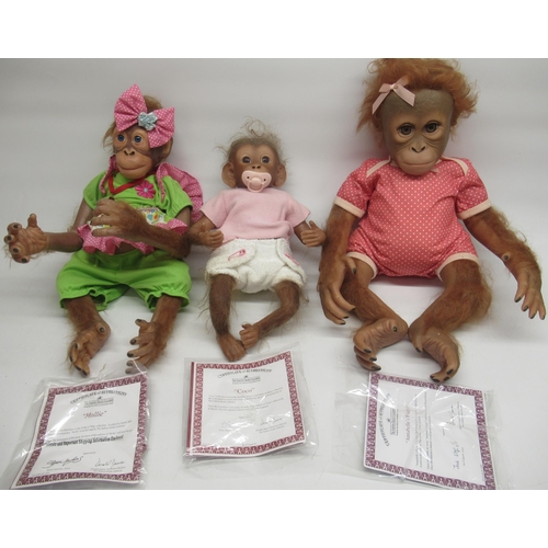 270 - Three The Ashton-Drake Galleries limited edition vinyl monkeys; Coco, Annabelle's Hugs and Mollie, a... 