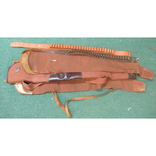 151 - Three canvas and leather gun slips and two leather cartridge belts (5)