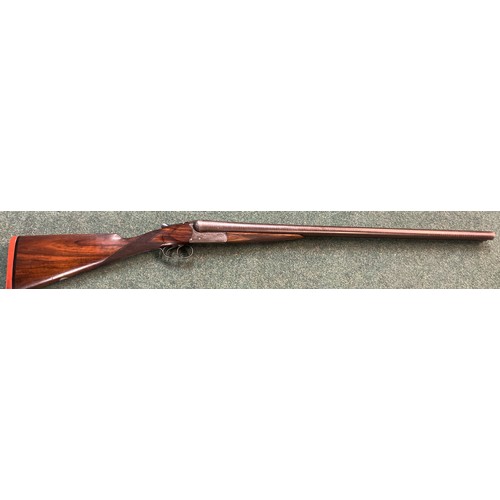 306 - 12B W.H.Tisdall's Wedge Bolt Hammerless side by side double trigger shotgun, with Damascus barrel, n... 