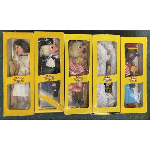 252 - Group of five boxed Pelham Puppets including School Master, ballet dancer, boy etc. (5)