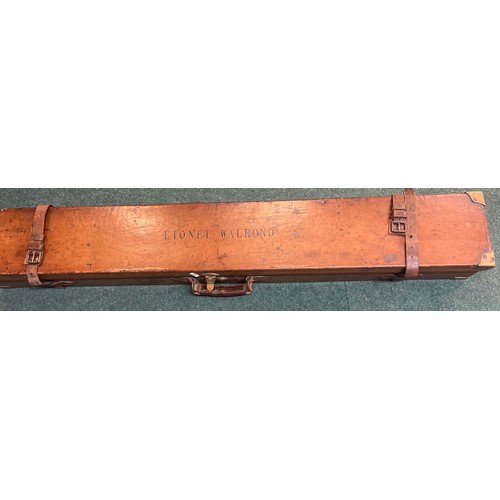 158 - Quality leather gun case with Alexander Martin of Glasgow label, brass corners and double strap 136c... 