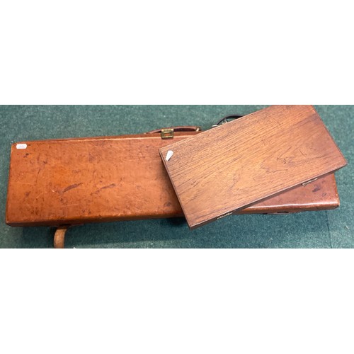 159 - Vinyl gun case with brass fittings and wooden pistol box with key 81cm x 22cm  38 x 20