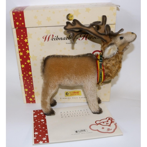 36 - Steiff Limited Edition Christmas Stag, 765/1500 with white button in ear and collar with bells, in o... 