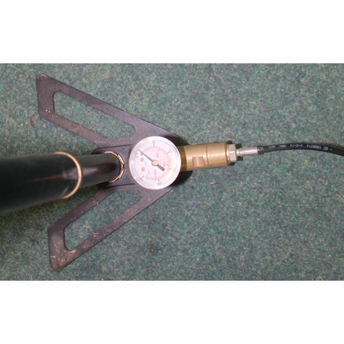 165 - FX airguns of Sweden, stirrup pump with fittings and pressure gauge.