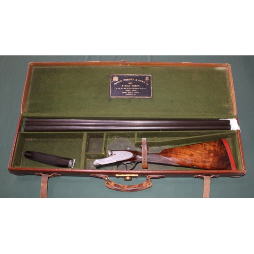 240A - Cased 12B James Purdey & Sons side by side self opening sidelock ejector shotgun with 30