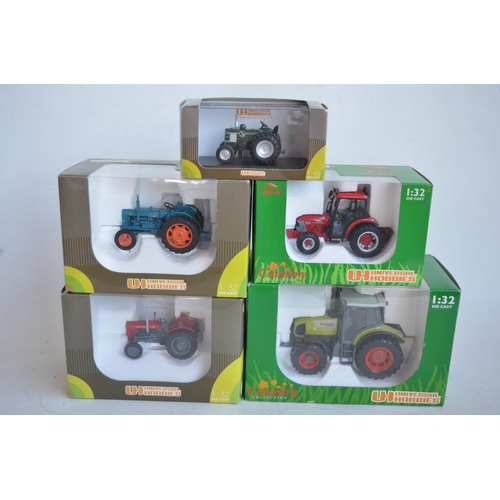 105 - Five Universal Hobbies diecast tractor models to include 4x 1/32 (Claas Ares 836RZ, Massey Ferguson ... 