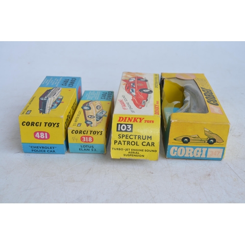 113 - Four boxed vintage diecast car models to include 3 x Corgi Toys: 347 Chevrolet Astro 1 Experimental ... 