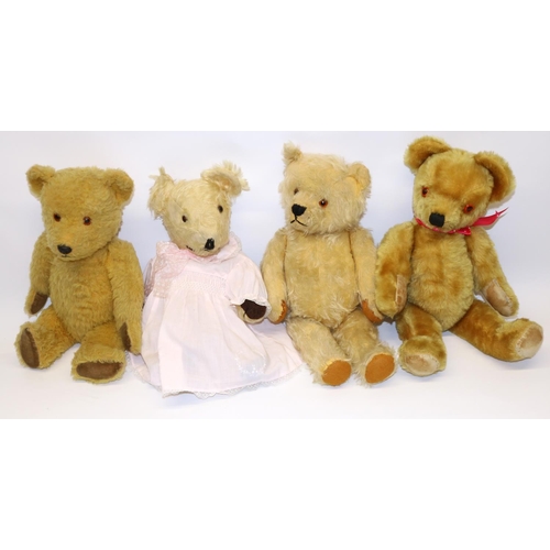 52 - Four early C20th British teddy bears including a Farnell teddy bear