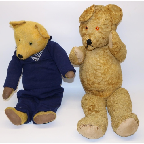 56 - Early C20th British teddy bear in sailor costume, and another similar golden mohair bear