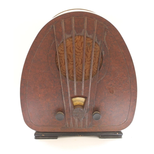 1005 - Philips type 834A  super inductance radio in mottled brown bakelite case, H45cm