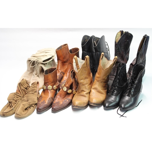 1409 - Eight pairs of ladies and gents western themed boots and shoes of various sizes