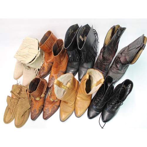 1409 - Eight pairs of ladies and gents western themed boots and shoes of various sizes