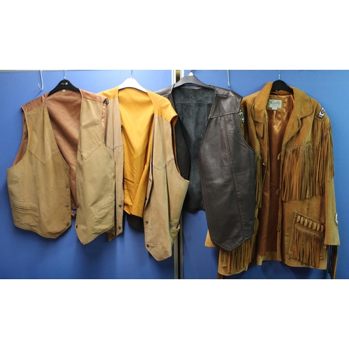 1414 - Collection of leather and suede cowboy and western themed men's jackets and waistcoats (8)