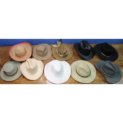 1415 - Collection of western and cowboy hats incl. Stetson style, jackaroo leather, sombrero (qty)