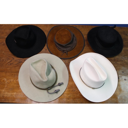 1415 - Collection of western and cowboy hats incl. Stetson style, jackaroo leather, sombrero (qty)