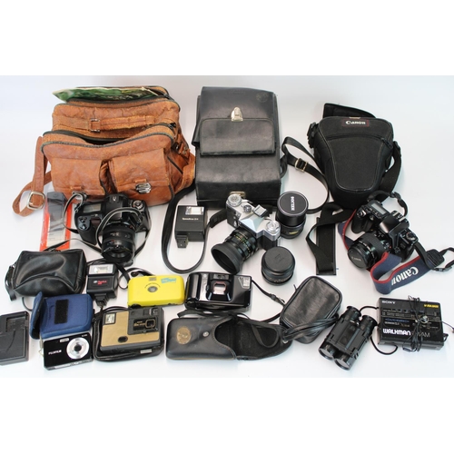 1424 - Selection of cameras and equipment incl. Canon EOS 500 with 35/80 mm zoom lens, EOS 10 with 35/70mm ... 