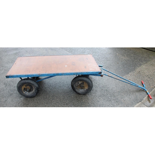 1432 - Four wheel steerable workshop trolley, L153cm, W76cm