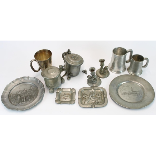 1448 - Selection of early to mid C20th Swedish pewter and metalware incl. Athena of Ystad candlesticks, pew... 