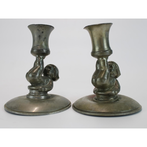 1448 - Selection of early to mid C20th Swedish pewter and metalware incl. Athena of Ystad candlesticks, pew... 