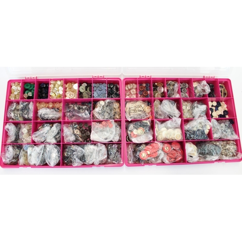 1449 - Three trays of sewing buttons, mid C20th mohair teddy bear and a pair of Floria 7 x 50 field binocul... 