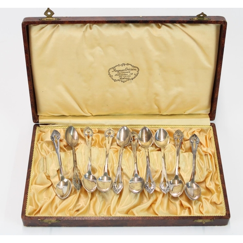 1451 - Set of 10 Swedish silver coffee spoons by Ragnar Ericson of Malmo c1937 in original box (two spoons ... 