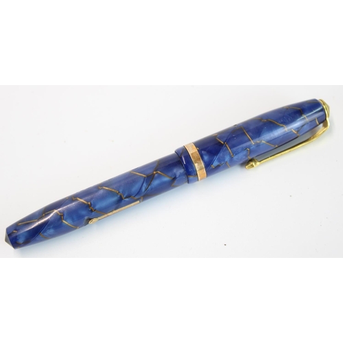 1455 - Conway Stewart 84 fountain pen in blue marbled and gold thread decoration with 14ct gold nib