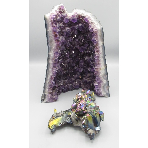 655 - Large Amethyst geode mineral H30.5cm and large pyrite specimen W20cm (2)