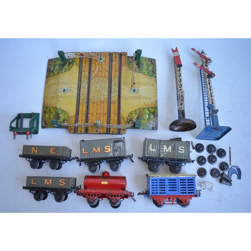 96 - Collection of vintage Hornby Meccano tinplate O gauge railway models to include a boxed clockwork Re... 