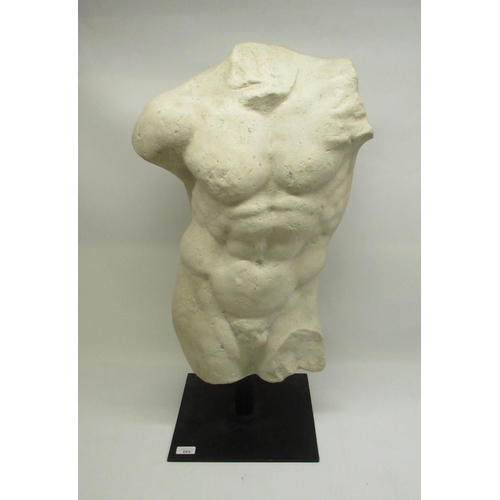 665 - Composition white painted Roman style male Torso on rectangular base, H79cm