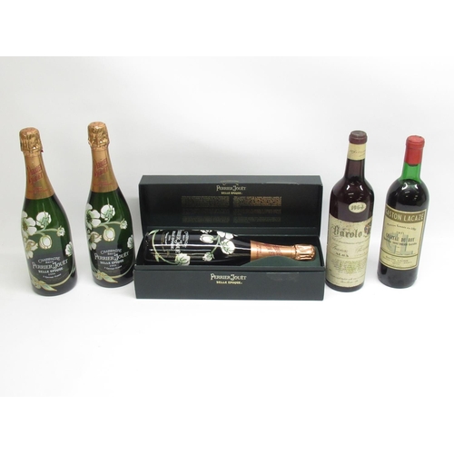 842 - Barolo, Chateau du Roy 1971, 2 bottles of Perrier Jouet Champagne Brut 1999 and a boxed bottle of Pe... 