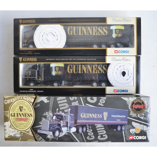 69 - Three boxed 1/50 scale limited edition Corgi Guinness diecast truck models to include 76403 Scania C... 