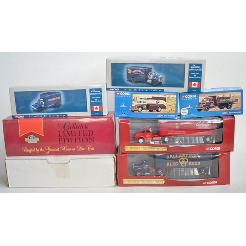 76 - Eight 1/50 scale diecast North American brewers truck models from Corgi and Matchbox to include Corg... 