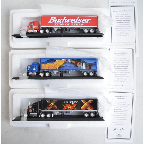 82 - Collection of 12x 1/100 scale diecast Matchbox North American and International Brewmasters truck mo... 