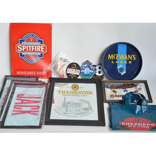 86 - Collection of brewing related ephemera to include Theakston and Newcastle Brown Ale mirrors (Theakst... 