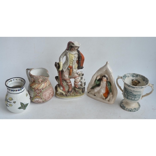 101 - Collection of vintage ceramics to include a Scarborough themed urn with 3 frog figures internally lo... 