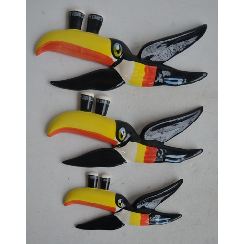 96 - Set of 3 Carlton Ware wall mounting Guinness ceramic Toucans in excellent undamaged condition