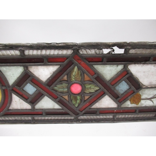 147 - Late Victorian stained glass panel, L132cm x W19cm