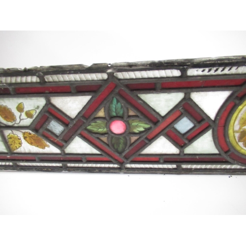 147 - Late Victorian stained glass panel, L132cm x W19cm