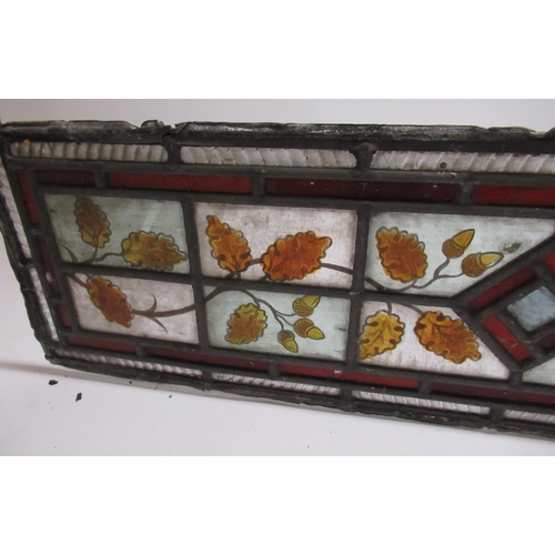 147 - Late Victorian stained glass panel, L132cm x W19cm