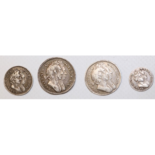 1303 - William and Mary 1693 silver Maundy coin set, comprising matching 1d, 2d, 3d and 4d