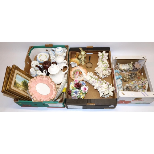 1376 - Three boxes of decorative ceramics incl. continental Worcester style items, teaware, etc.