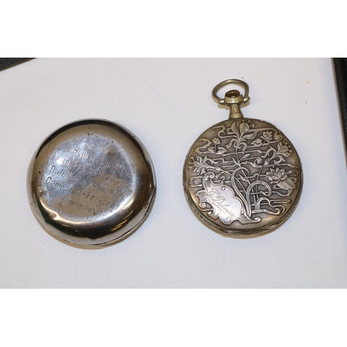 556 - Exact Art Nouveau period keyless wound and set pocket watch, with Swiss cylinder movement and outer ... 