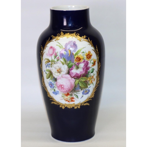 726 - Sevres style porcelain vase, tapering body painted with oval reserve panels of female figures and a ... 