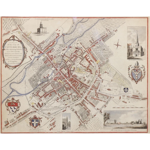 735 - 'A Plan of the City of Canterbury & the Adjoining Suburbs' pub. 1798, later hand coloured with vigne... 