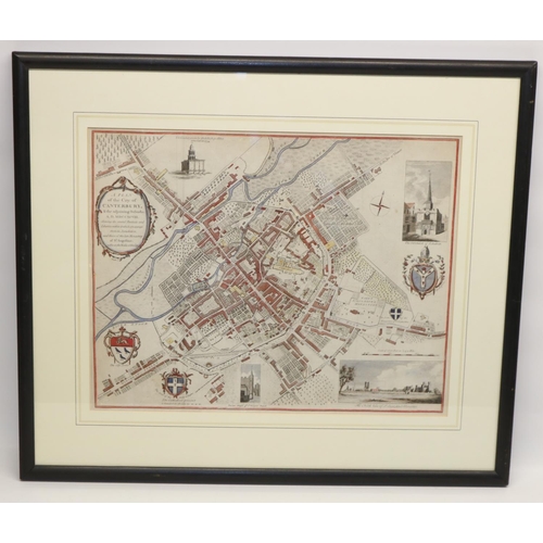 735 - 'A Plan of the City of Canterbury & the Adjoining Suburbs' pub. 1798, later hand coloured with vigne... 