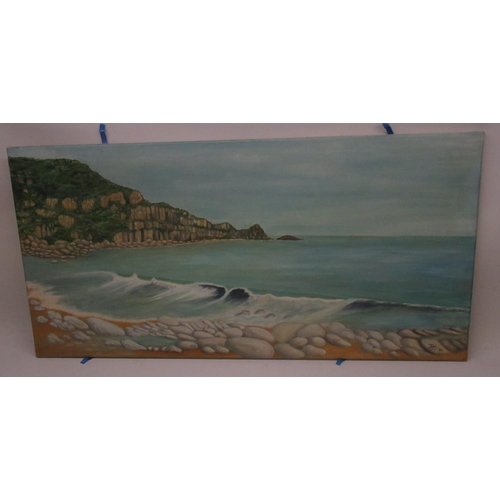 116 - C20th oil painting of beach scene signed 'D.Hick 85' 101cm x 51cm,with frame 11.5cm x 61cm and a fra... 